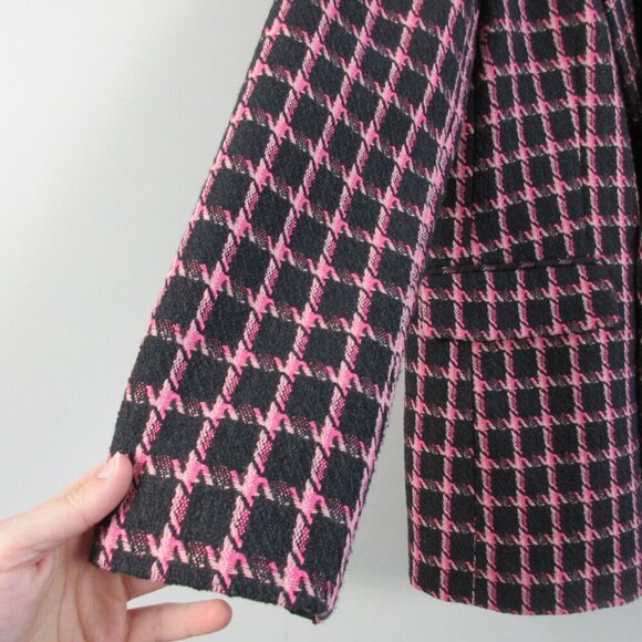 Rachel Zoe Women's Tweed Blazer Jacket L Black Pink Plaid Wool Blend Career 1126 - Picture 5 of 11